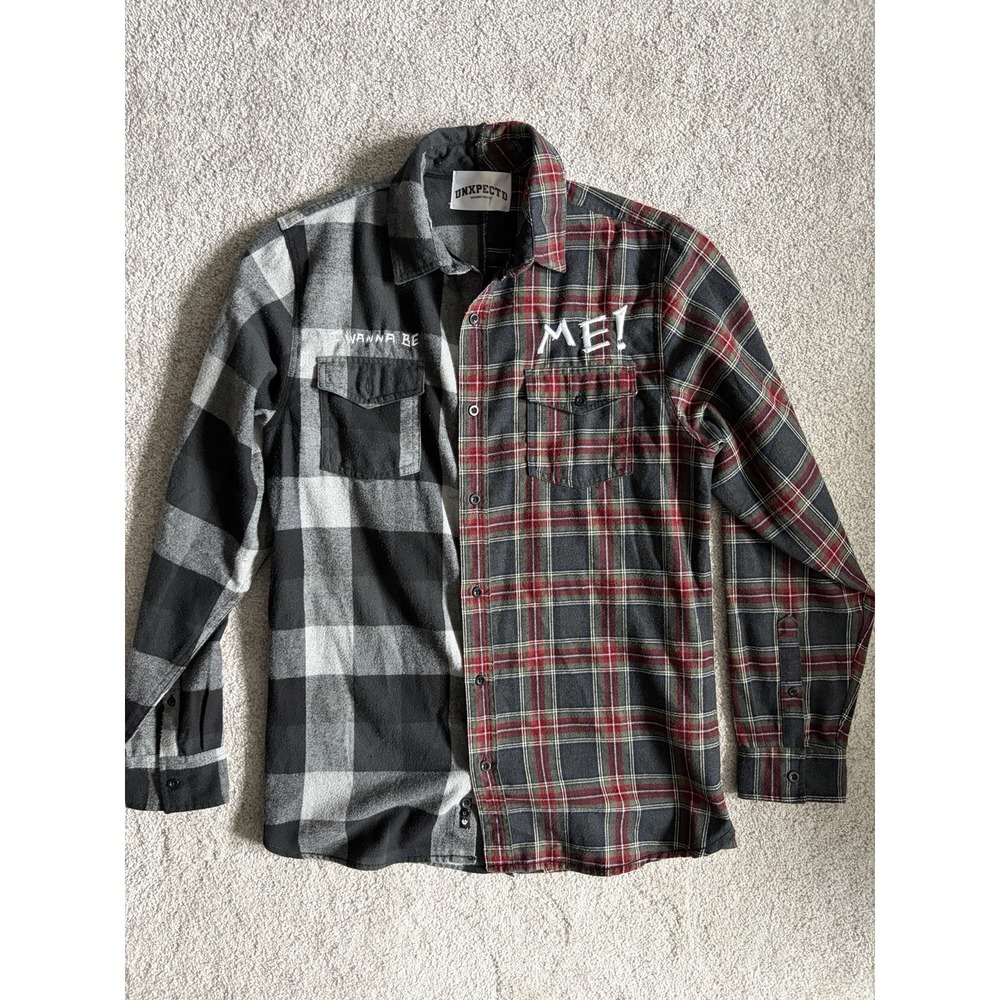 UNXPECTD Reconstructed Flannel Shirt Mens Medium Plaid Button Up Mixed Pattern
